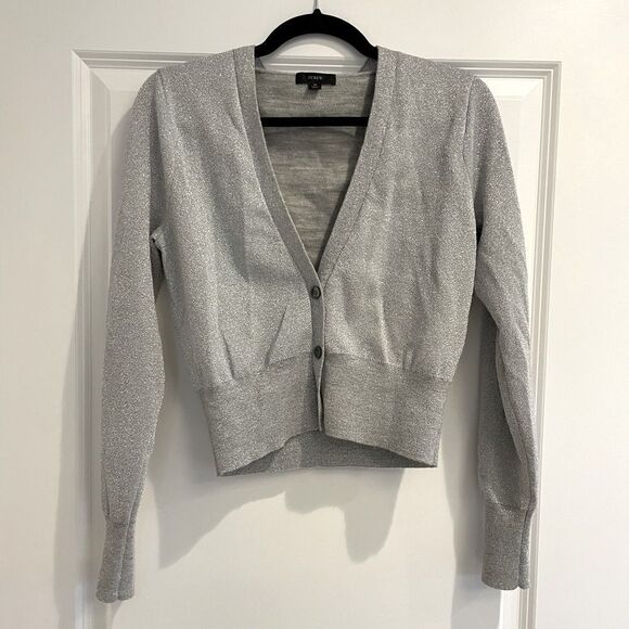 NWOT J. Crew Gray Silver Metallic Cardigan Sz. M Wool - Picture 1 of 5